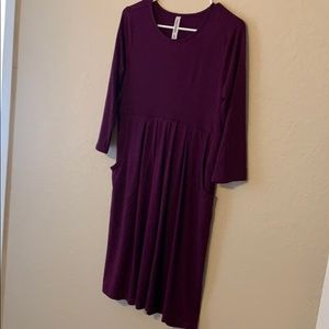 Plum dress with pockets.